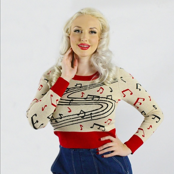 Atomic Swag Sweaters - Rockabilly Gal Music Note Sweater by Atomic Swag